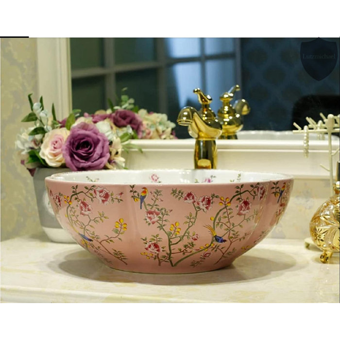 Menggutong 1614 Pink Ceramic Circular Vessel Bathroom Sink Wayfair 0707